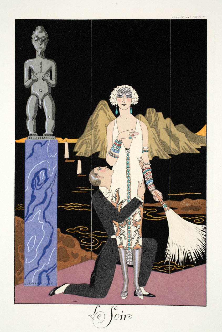 Wieczór, z „Falbalas i Fanfreluches, Almanach teraźniejszości, przeszłości i przyszłości” autorstwa Georges Barbier
