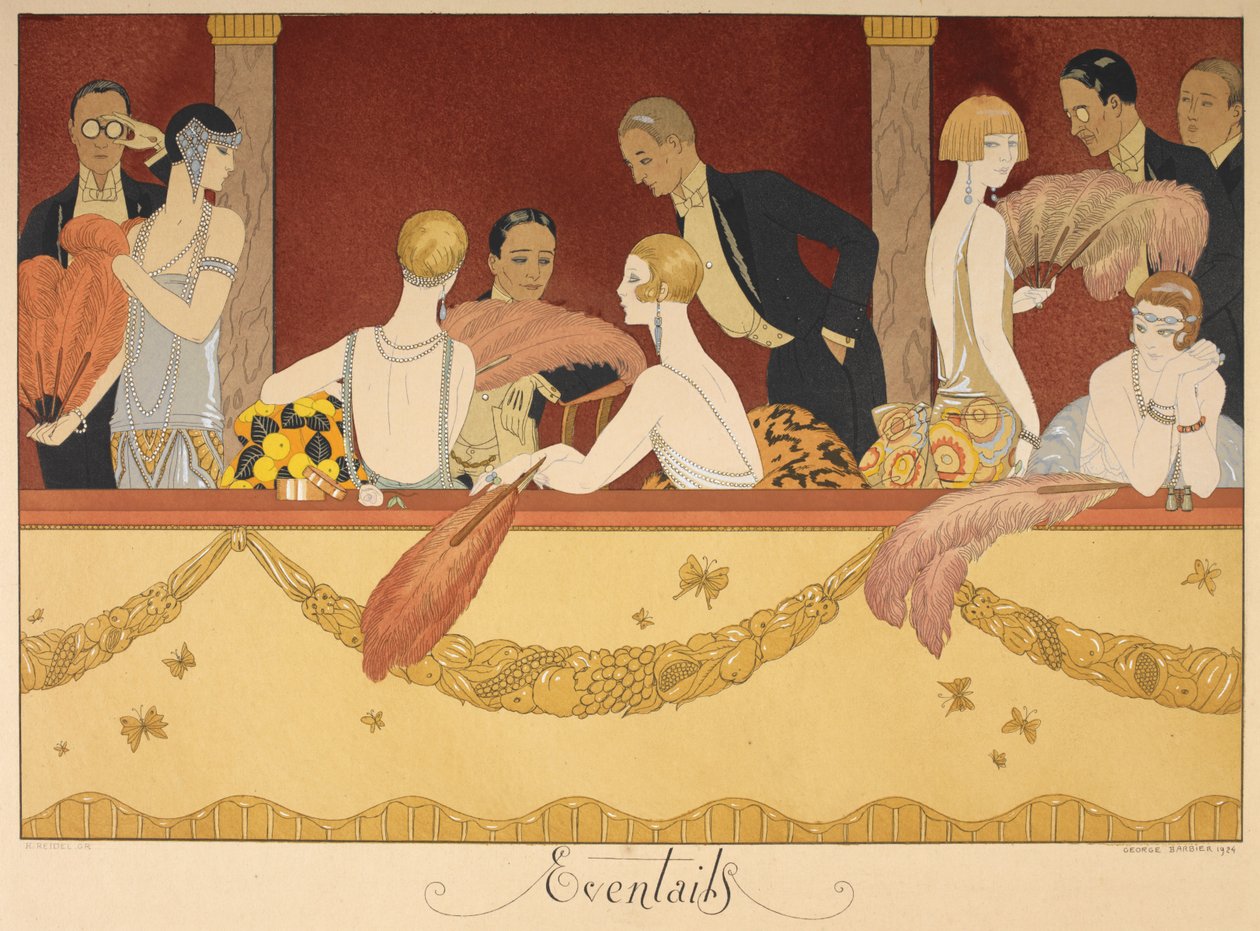 Ogony. Ludzie spędzający wieczór w teatrze. autorstwa Georges Barbier