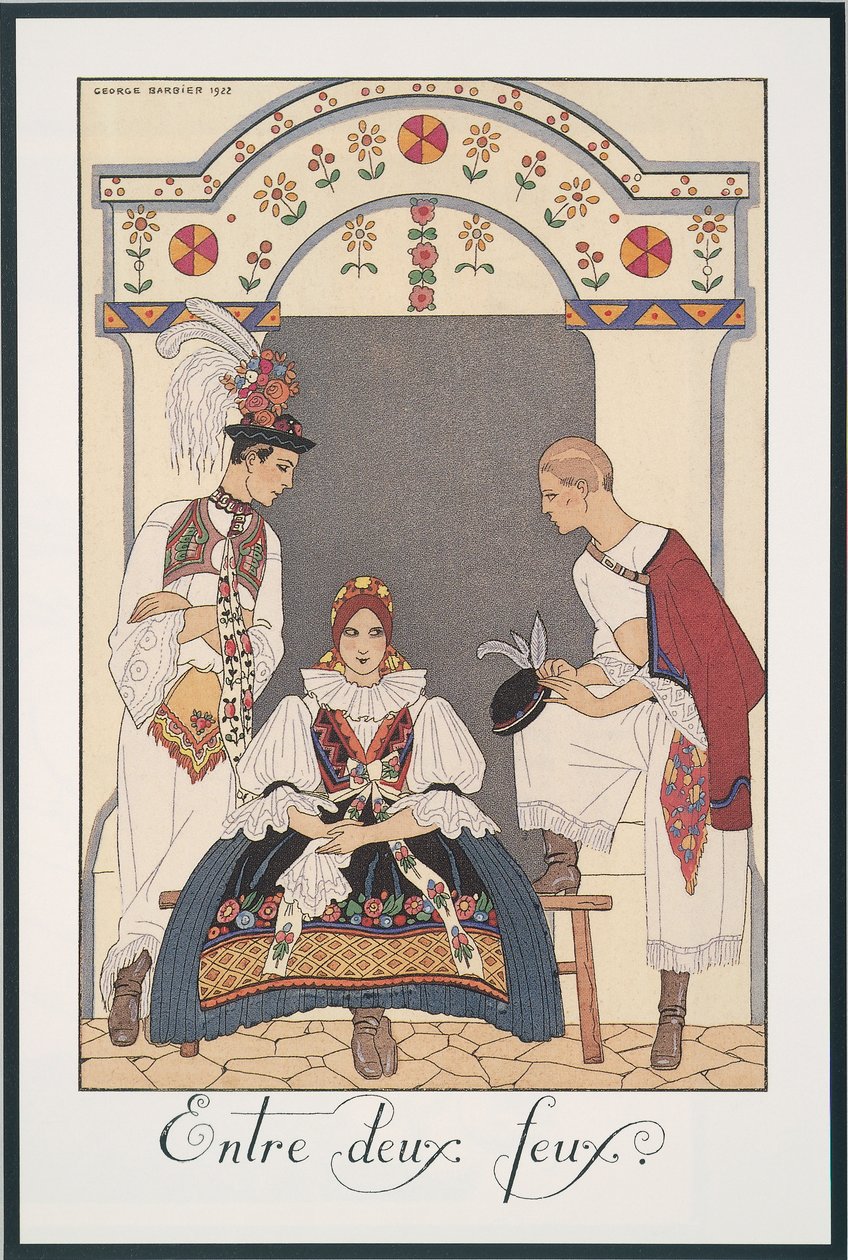 Falbalas i Fanfreluches, Almanach na rok 1923, Między dwoma pożarami, George Barbier, druk autorstwa Georges Barbier
