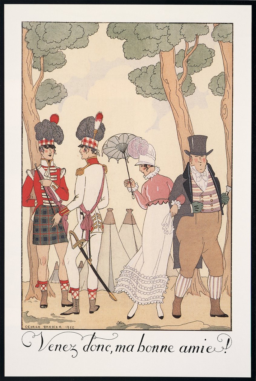Falbalas i Fanfreluches, Almanach na rok 1923, Przyjdź zatem, mój dobry przyjacielu, George Barber, druk autorstwa Georges Barbier