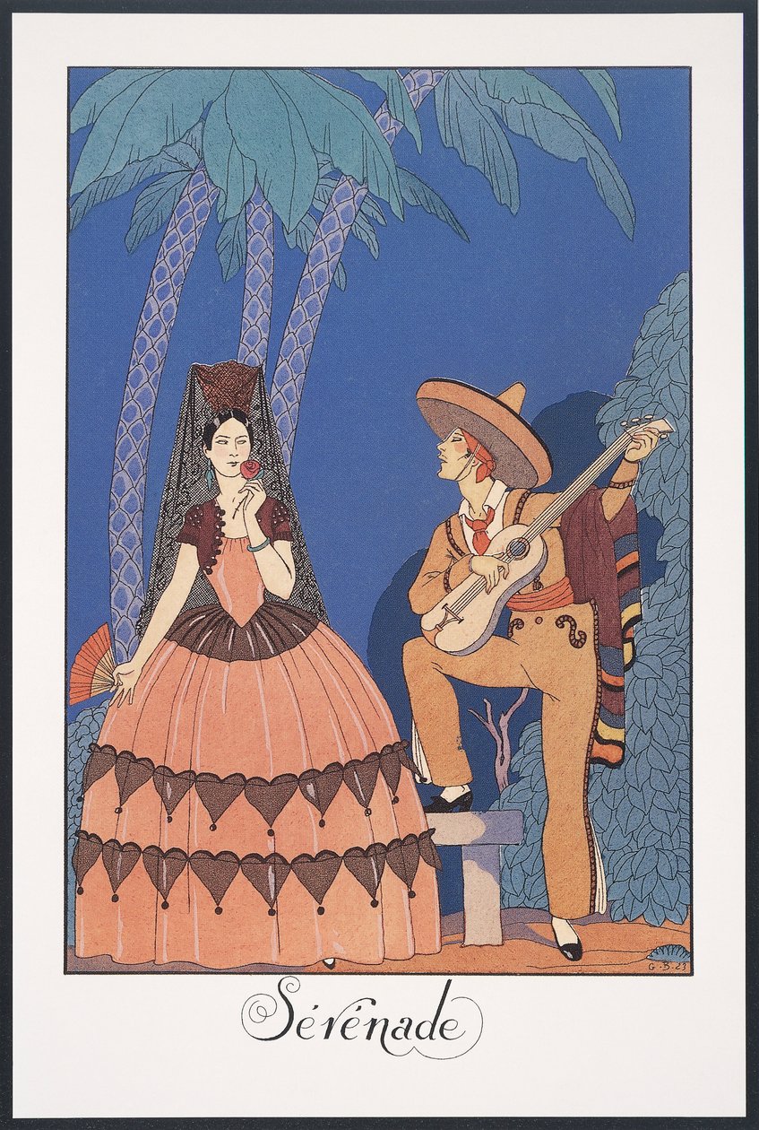 Falbalas et Fanfreluches, Almanach na rok 1924, Serenada, George Barbier, druk autorstwa Georges Barbier
