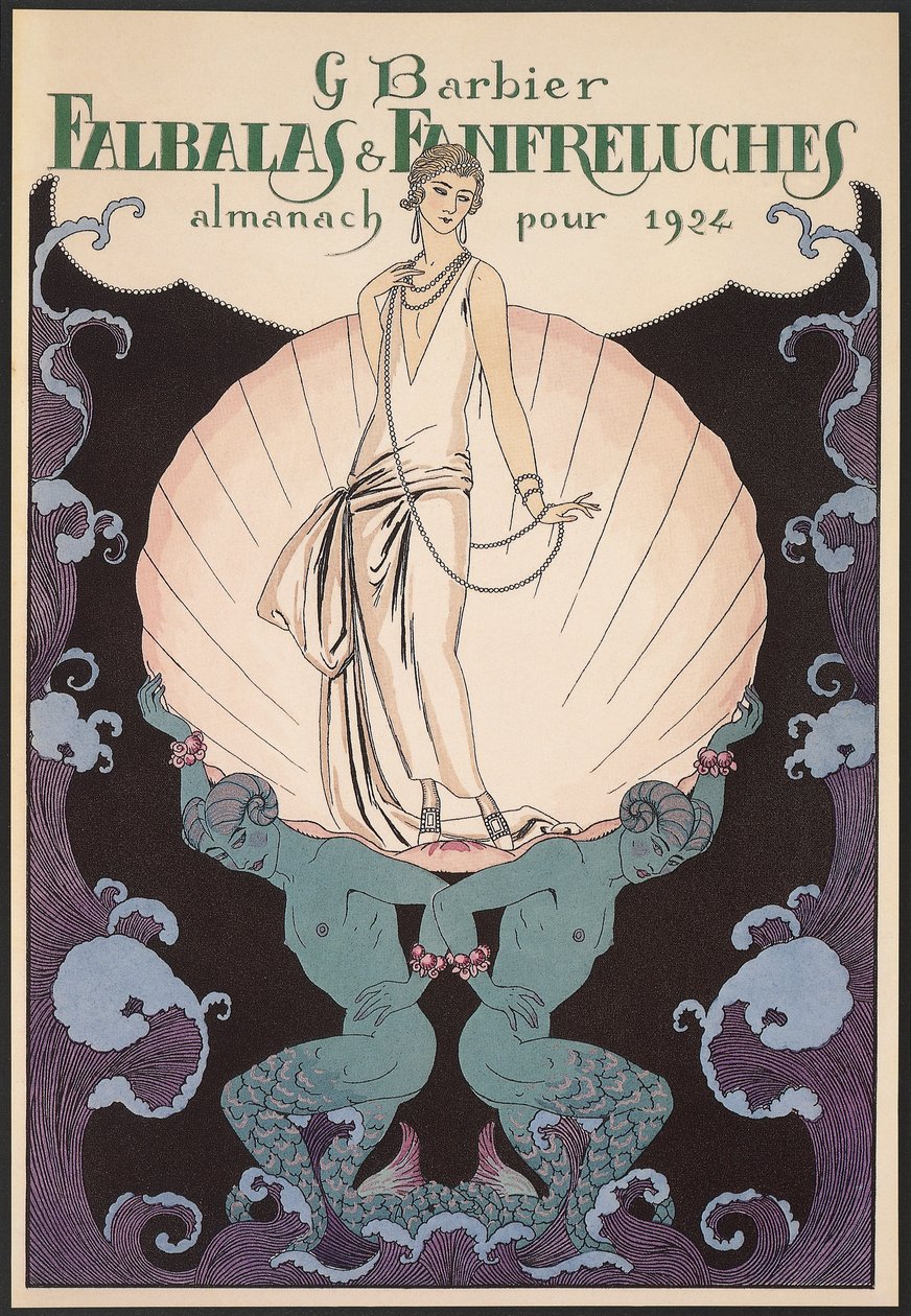 Falbalas et Fanfreluches, Almanach na rok 1924, przednia okładka, George Barbier, druk autorstwa Georges Barbier