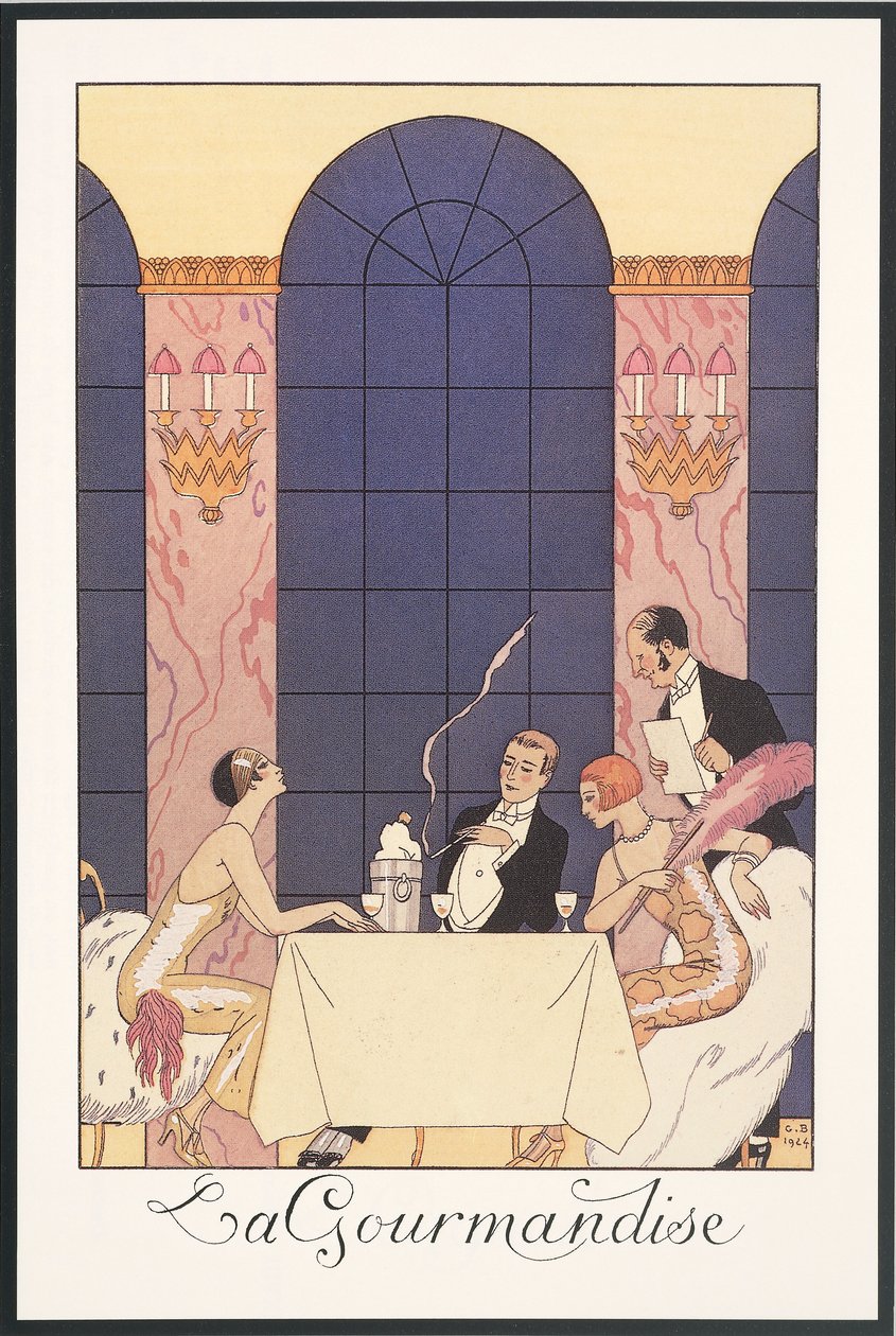 Falbalas i Fanfreluches, Almanach 1925: "La gourmandise", George Barbier, druk autorstwa Georges Barbier