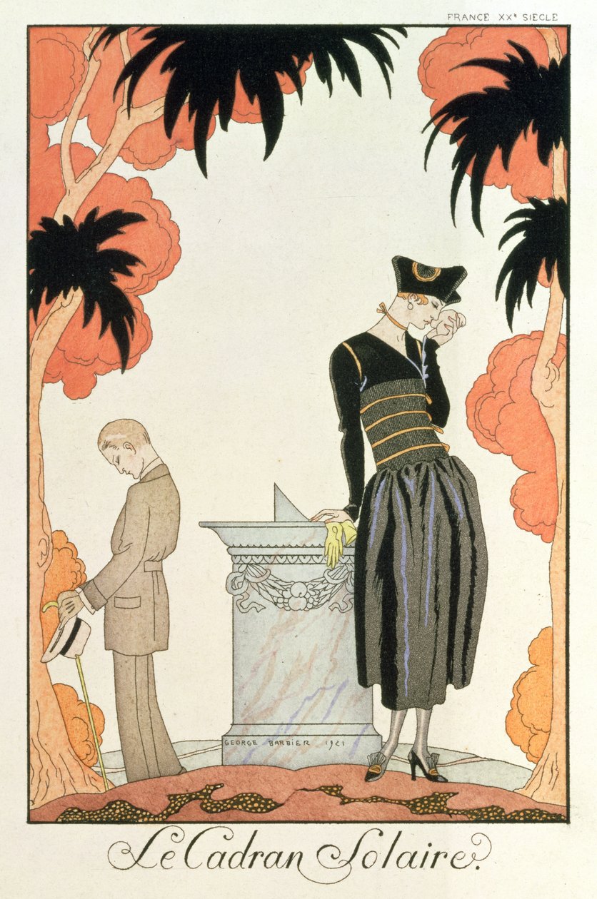 "Falbalas i fanfreluches, Almanach des Modes", moda na rok 1921 (odbitka szablonowa) autorstwa Georges Barbier