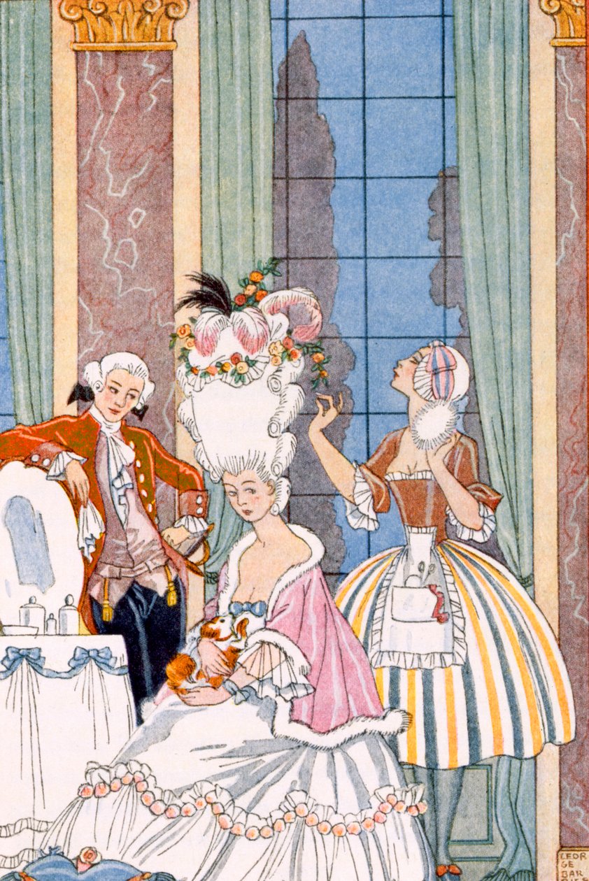 Francja w XVIII wieku, z „Sztuka perfum”, wyd. 1912 (odbitka w pochoirze) autorstwa Georges Barbier