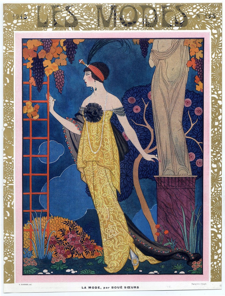 Przednia okładka Les Modes; 1913; pub. 1913 (kolorowy grawerunek) autorstwa Georges Barbier