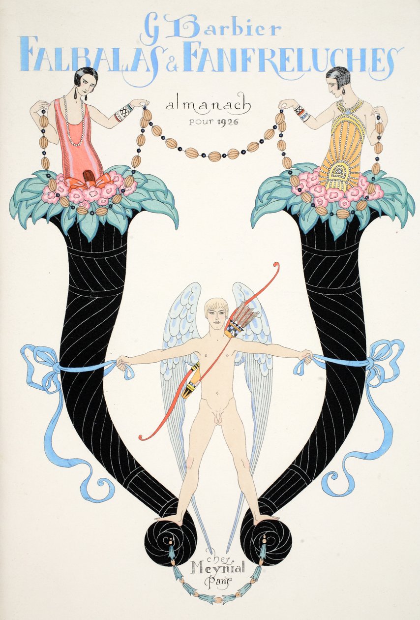 Przednia okładka „Falbalas i Fanfreluches, almanach trybów teraźniejszości, przeszłości i przyszłości” autorstwa Georges Barbier