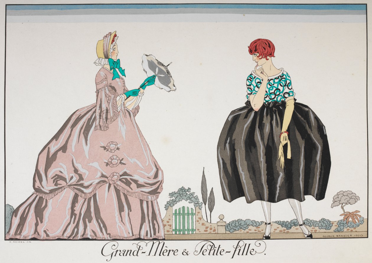 Grand-Mere et Petite fille. Starsza kobieta i młoda dziewczyna. autorstwa Georges Barbier