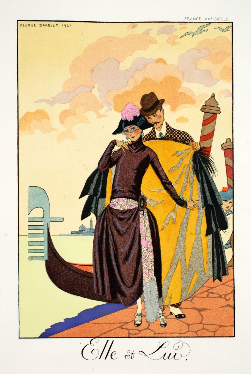 Ona i On, z „Falbalas et Fanfreluches, Almanach teraźniejszości, przeszłości i przyszłości” autorstwa Georges Barbier