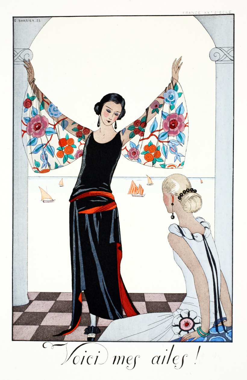 Oto moje skrzydła!, z „Falbalas i Fanfreluches, Almanachu teraźniejszości, przeszłości i przyszłości” autorstwa Georges Barbier