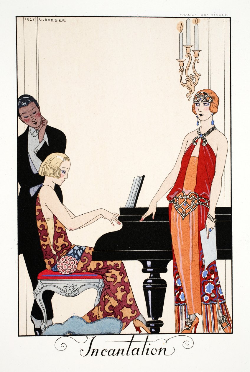 Inkantacja z „Falbalas i Fanfreluches, Almanach teraźniejszości, przeszłości i przyszłości” autorstwa Georges Barbier