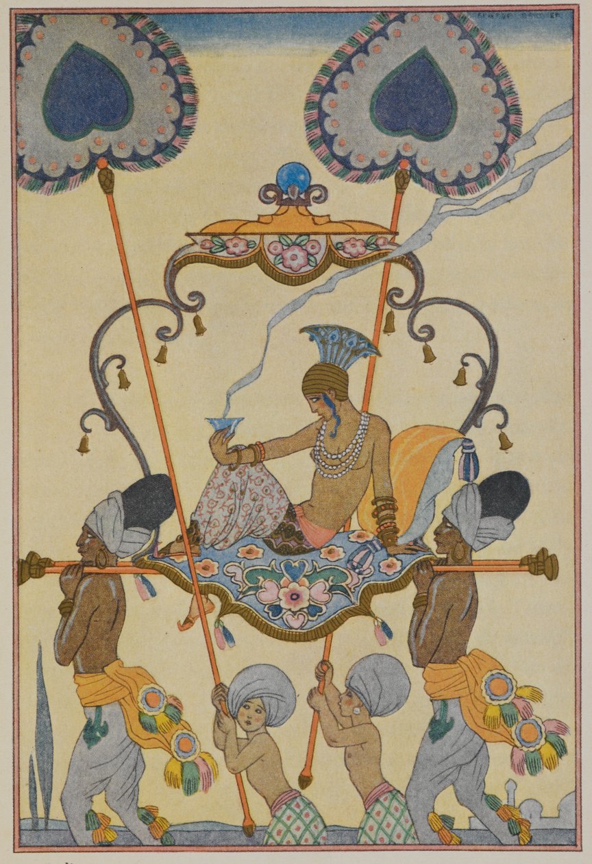 Indie. Postać niesiona w lektyce. autorstwa Georges Barbier