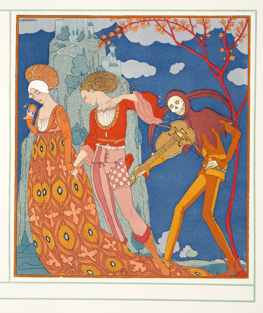 Miłość, pożądanie i śmierć, z Personages de Comedie, wyd. 1922 (odbitka szablonowa) autorstwa Georges Barbier