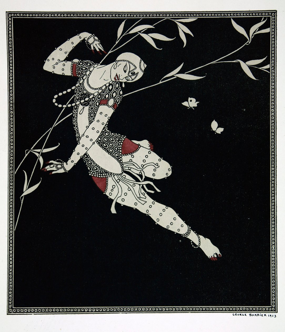 Ognisty ptak z cyklu „Wzory o tańcach Wacława Niżyńskiego” (1889-1950). Georges Barbier (1882-1932), druk szablonowy autorstwa Georges Barbier