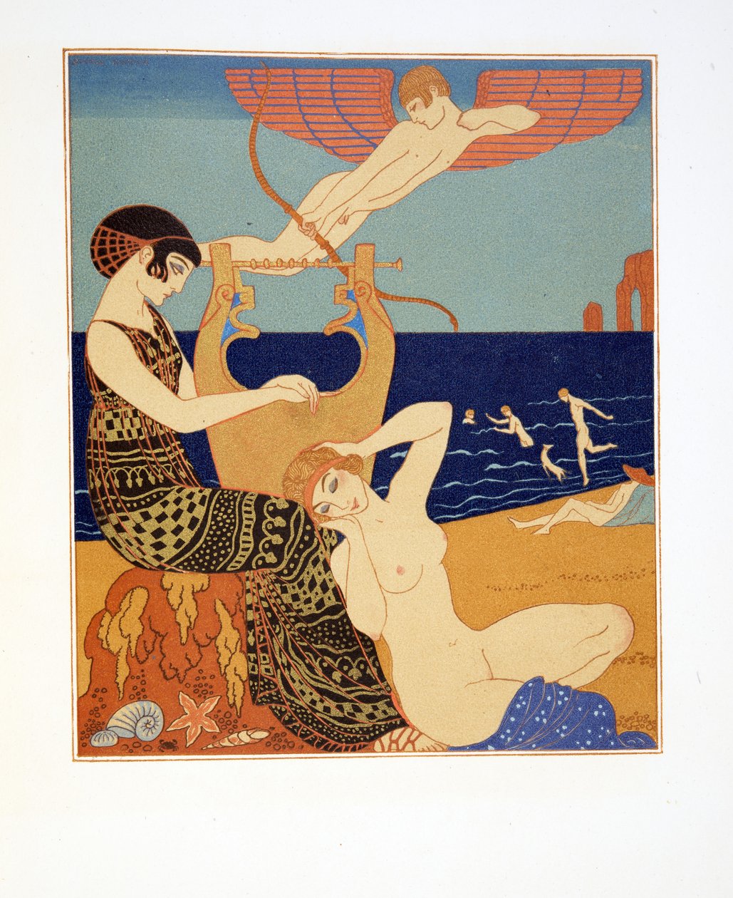Symboliczny pierścień, ilustracja z Les Chansons de Bilitis, Pierre Louys, wyd. 1922 (odbitka szablonowa) autorstwa Georges Barbier