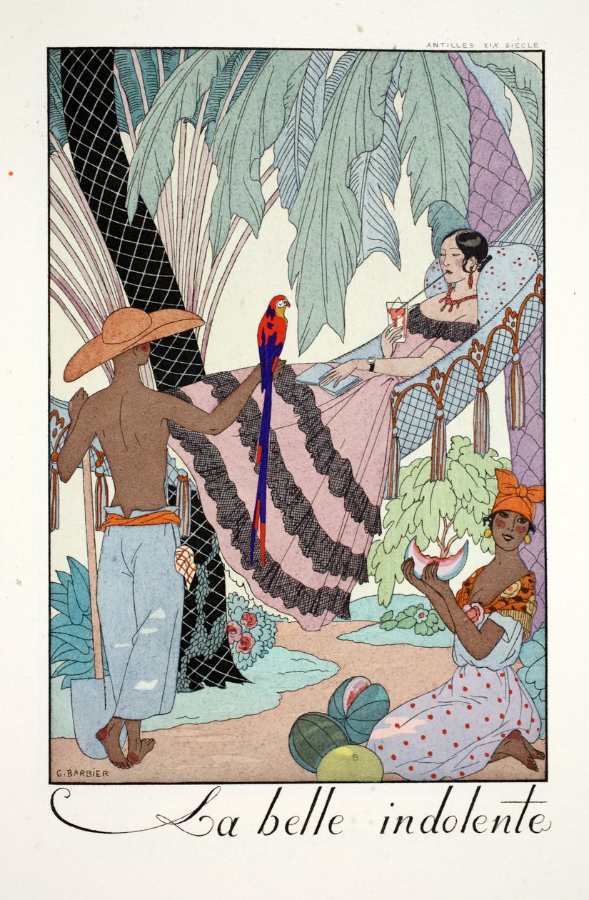 La Belle Indolente, z „Falbalas i Fanfreluches, Almanach teraźniejszości, przeszłości i przyszłości” autorstwa Georges Barbier