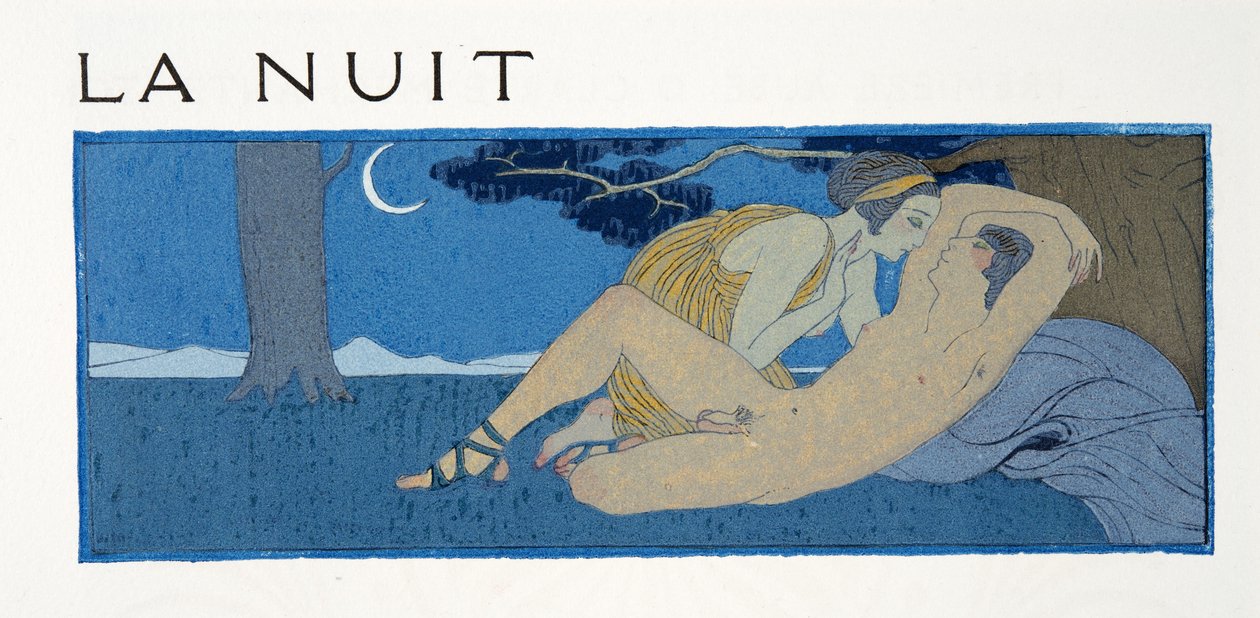 Noc, ilustracja z Les Chansons de Bilitis, Pierre Louys, wyd. 1922 (druk szablonowy) autorstwa Georges Barbier