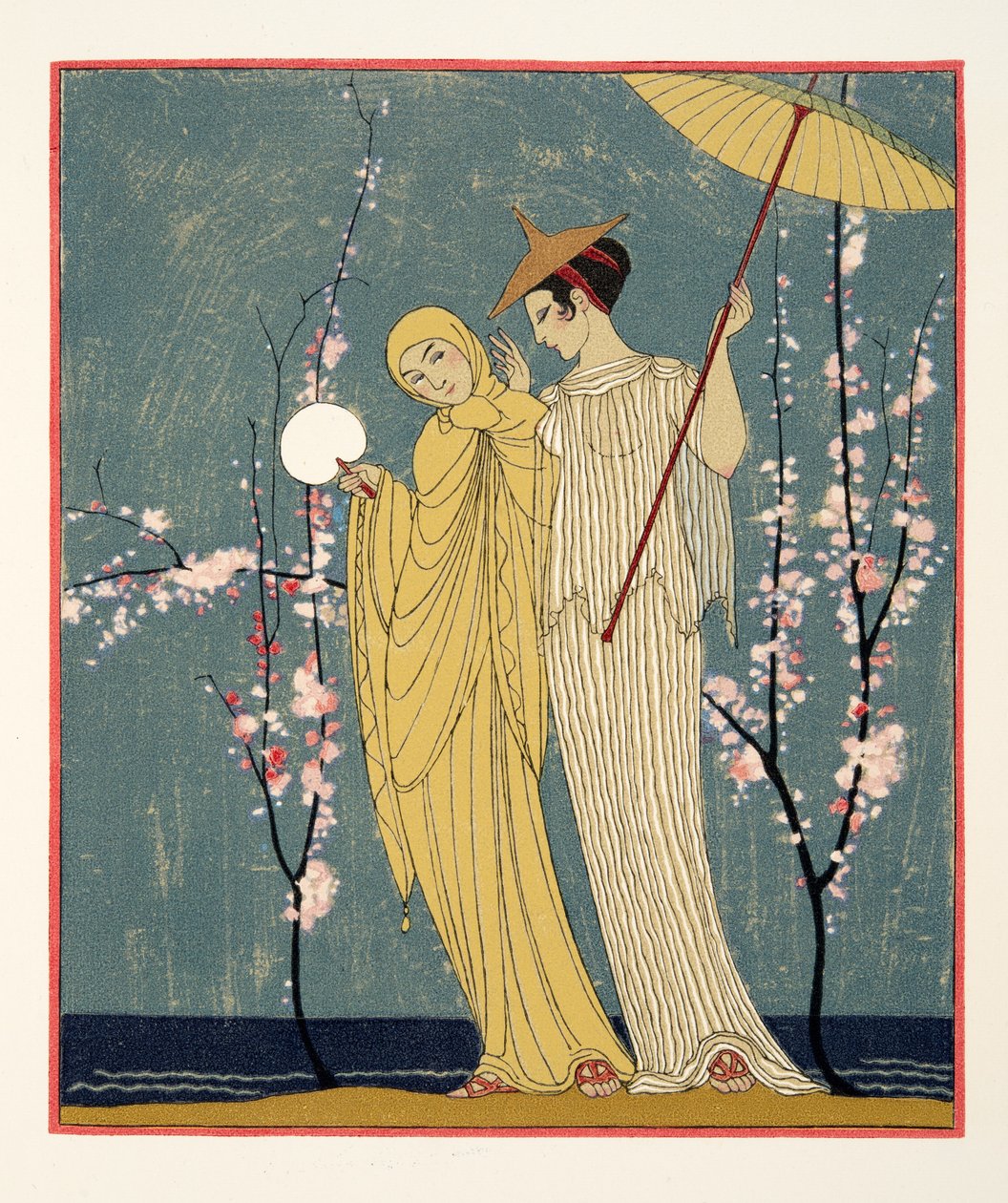 Spotkanie, ilustracja z Les Chansons de Bilitis, Pierre Louys, wyd. 1922 (druk szablonowy) autorstwa Georges Barbier
