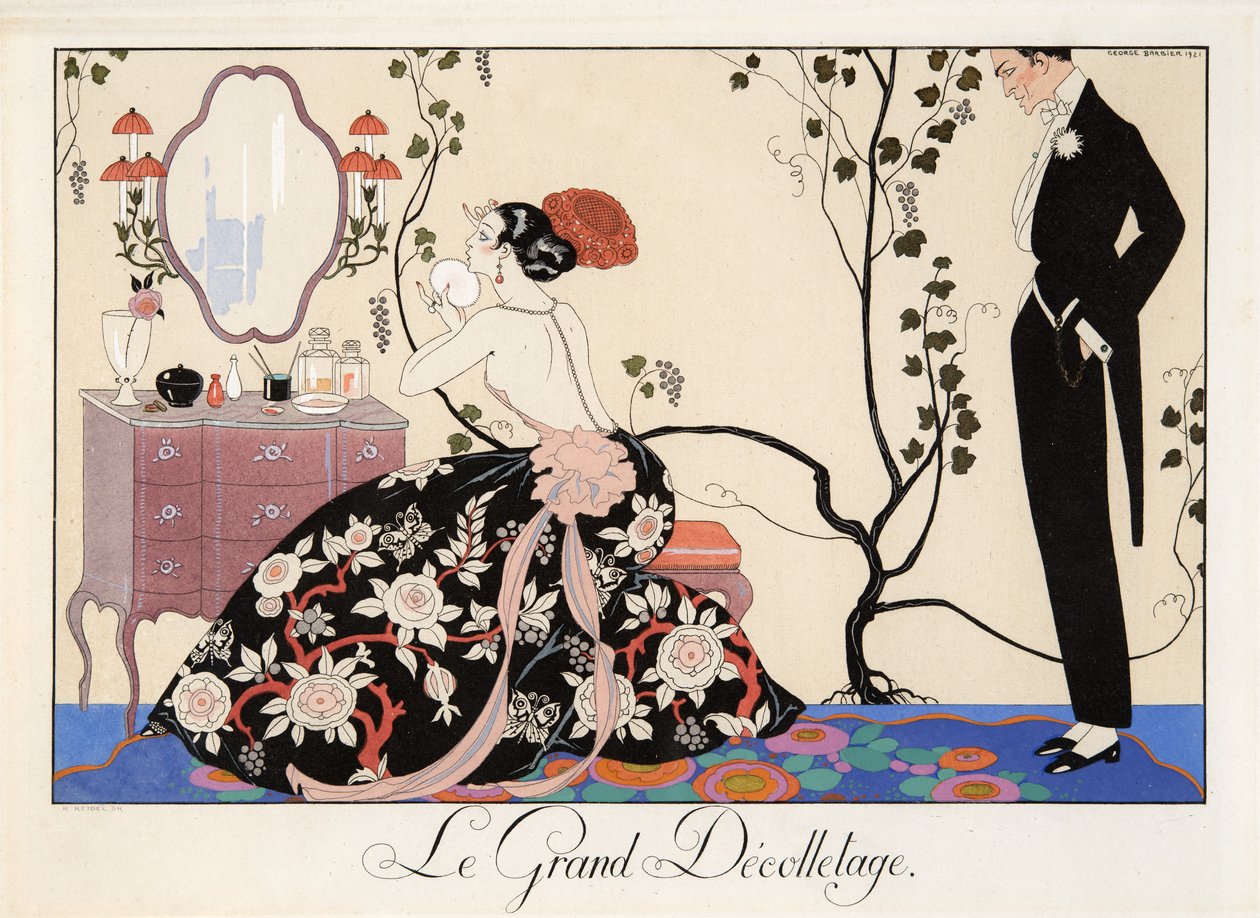 Le Grand Decolletage, rycina H. Reidel autorstwa Georges Barbier