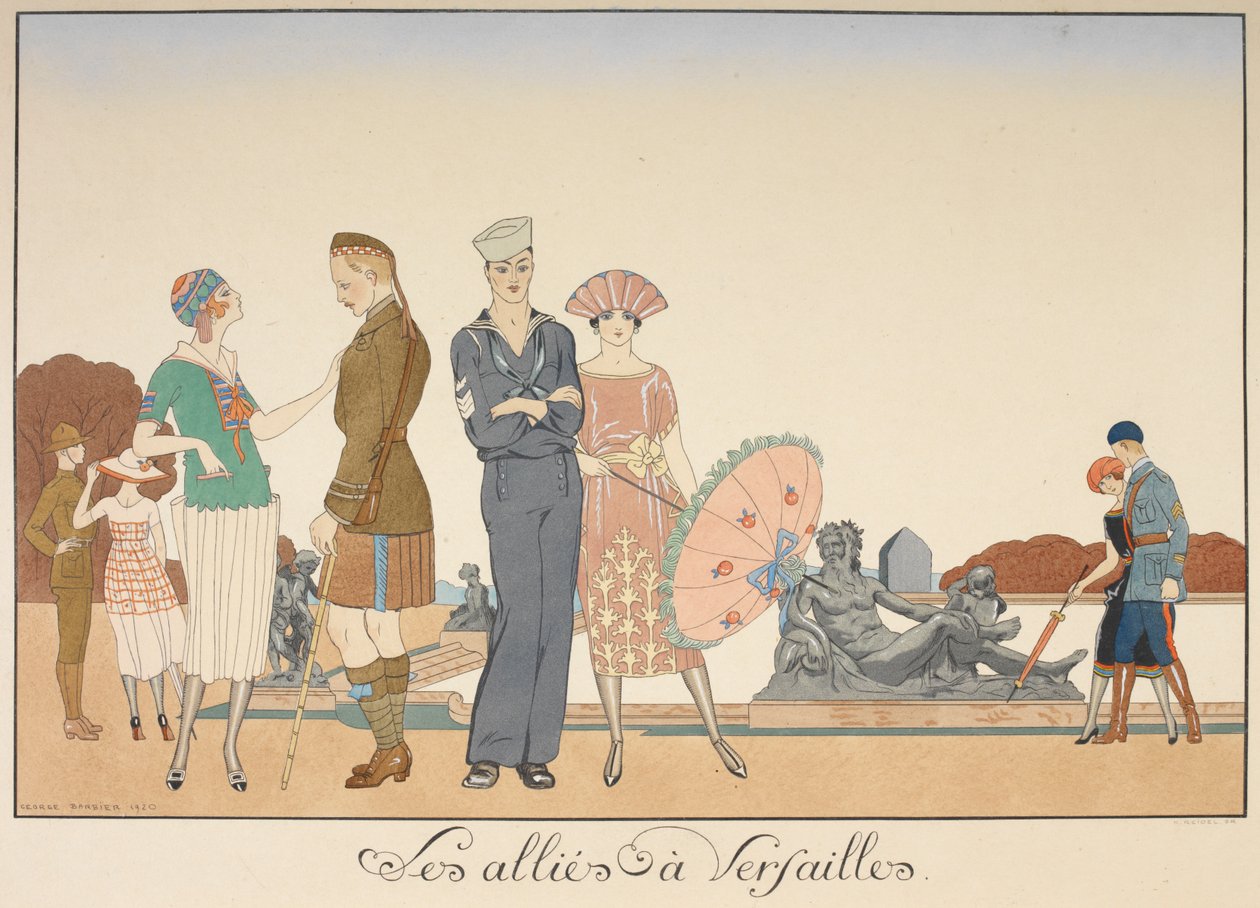 Les sojuszników w Wersalu. Różne reprezentacje żołnierzy aliantów. autorstwa Georges Barbier