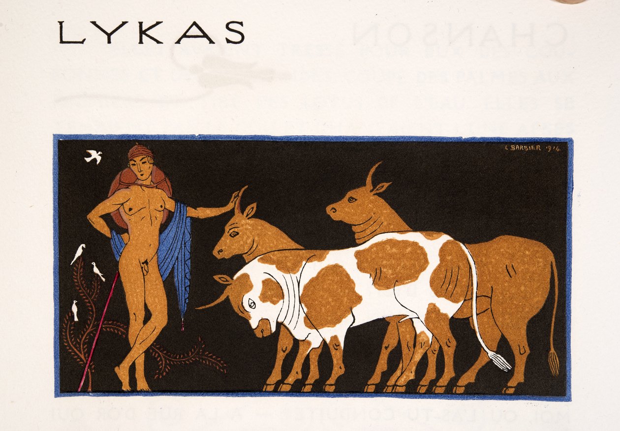 Lykas, ilustracja z Les Chansons de Bilitis, Pierre Louys, wyd. 1922 (druk szablonowy) autorstwa Georges Barbier
