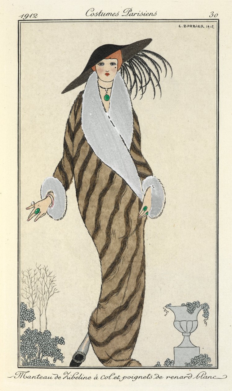 „Płaszcz Libeline z kołnierzem i mankietami z białego lisa”. autorstwa Georges Barbier