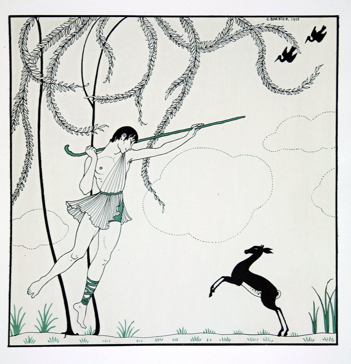 Narcisse, z cyklu „Wzory o tańcach Wacława Niżyńskiego” (1889-1950). Georges Barbier (1882-1932), Druk Pochoir autorstwa Georges Barbier