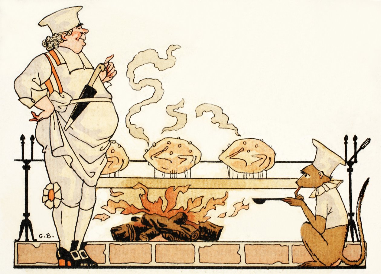 Pieczenie na rożnie (druk pochoir) autorstwa Georges Barbier