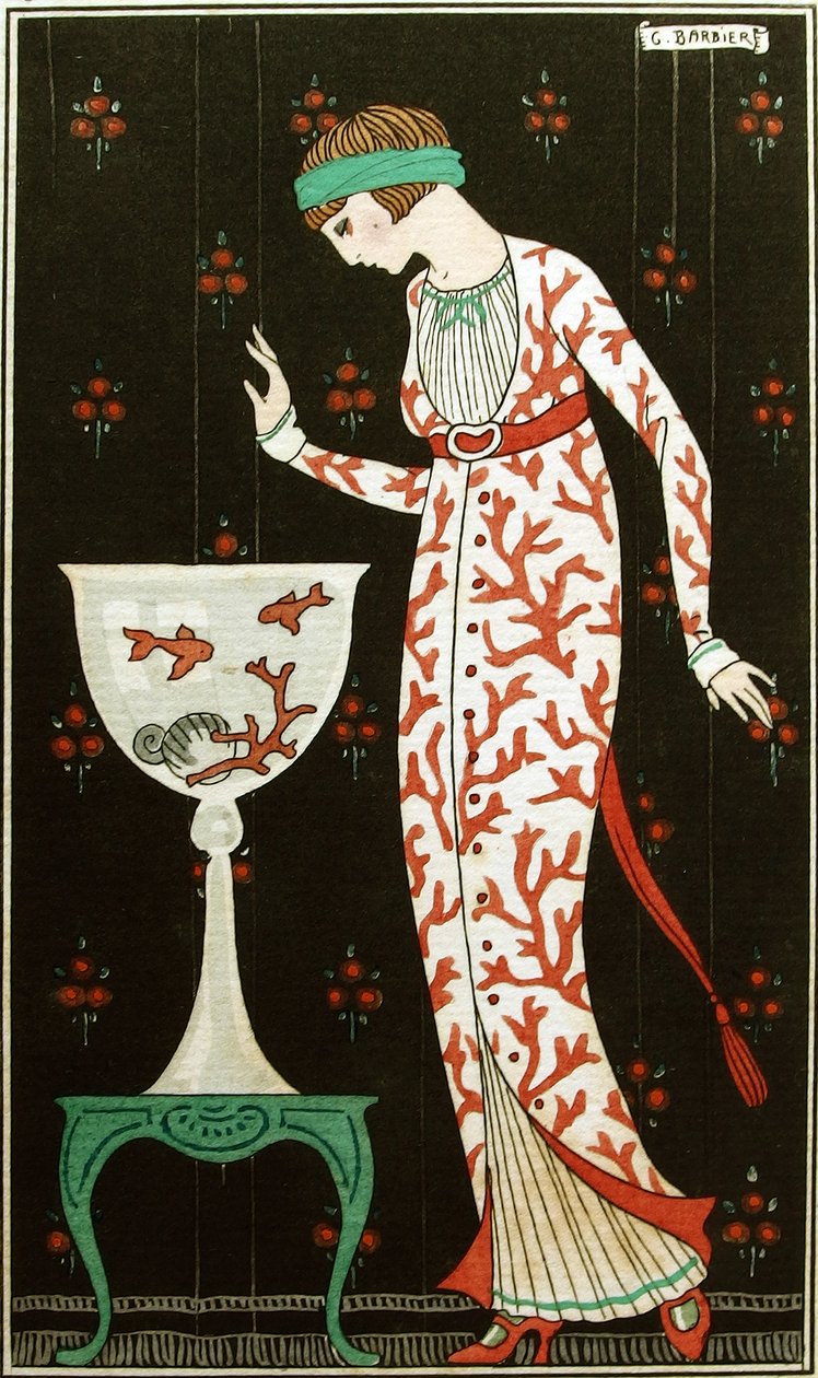 "Brochee Silk Indoor Dress" 1913 (szablon) autorstwa Georges Barbier