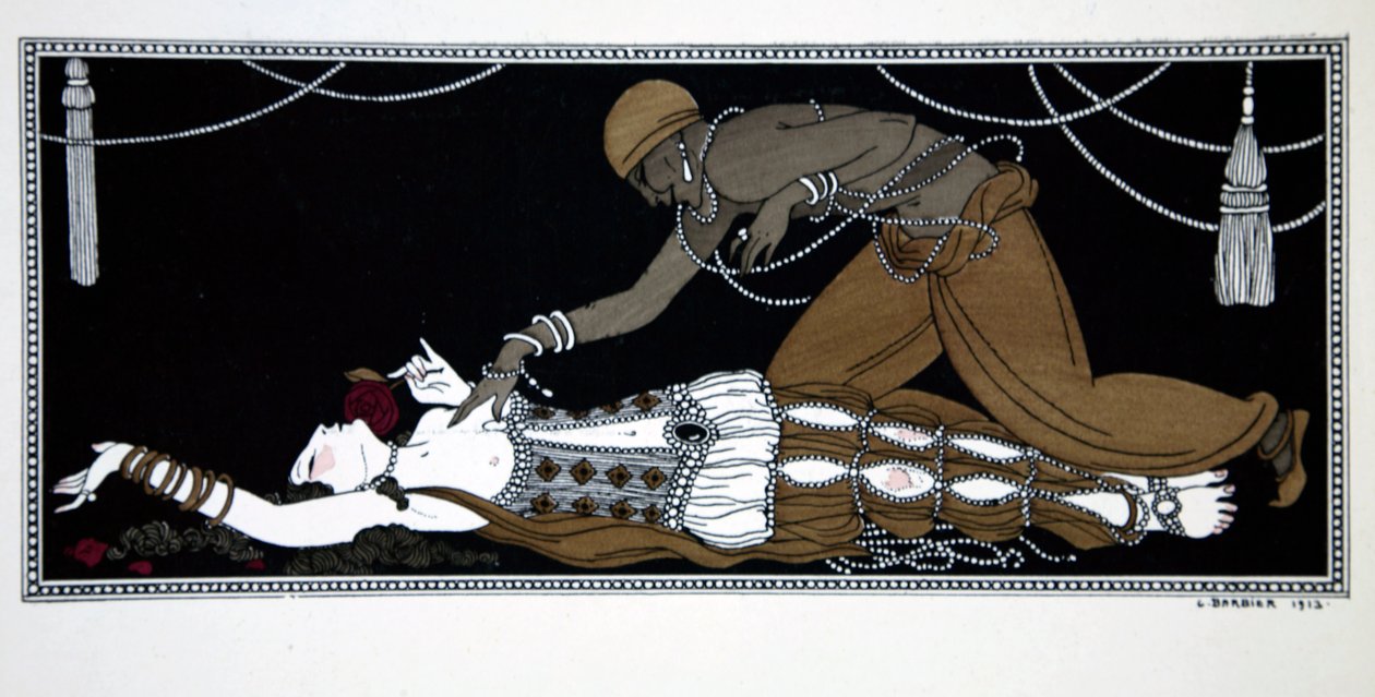 Szeherezada z cyklu „Wzory o tańcach Wacława Niżyńskiego” (1889-1950). Georges Barbier (1882-1932), Druk Pochoir autorstwa Georges Barbier