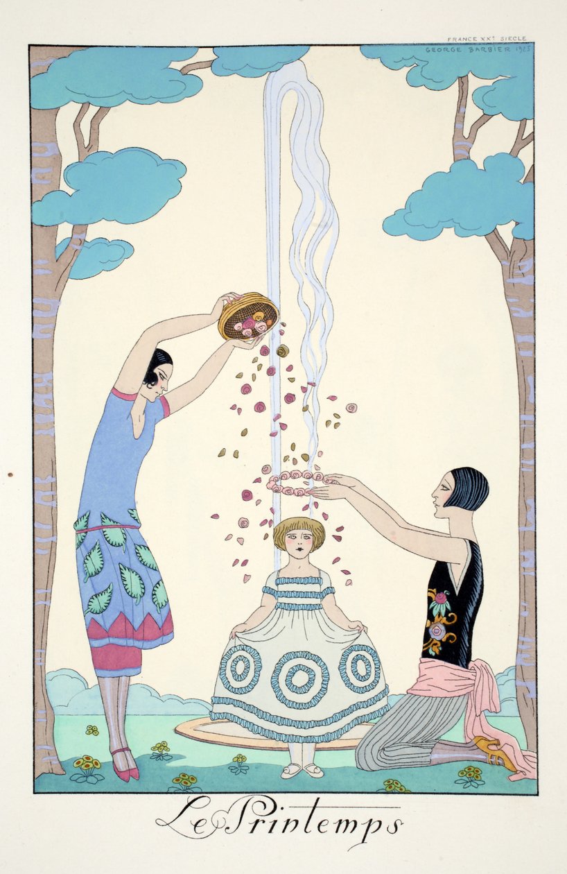 Wiosna, z „Falbalas i Fanfreluches, Almanachu teraźniejszości, przeszłości i przyszłości” autorstwa Georges Barbier