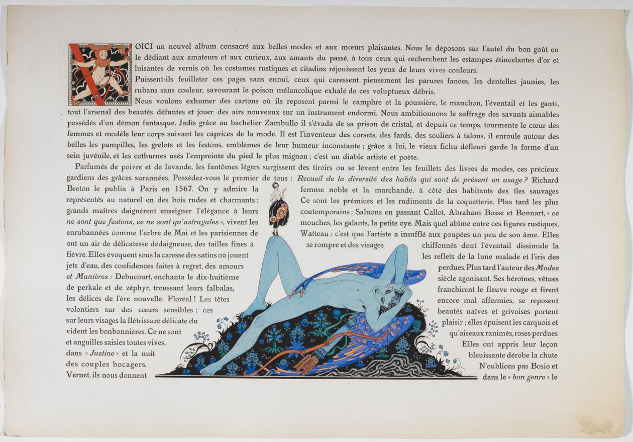 Tekst i naga postać w kolorze niebieskim. autorstwa Georges Barbier