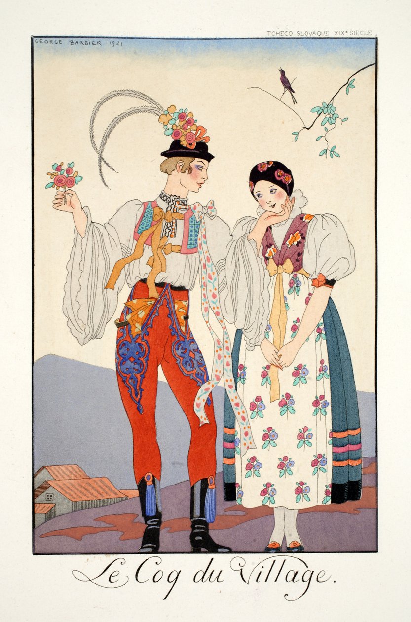 Kogut chodu, z „Falbalas et Fanfreluches, Almanach teraźniejszości, przeszłości i przyszłości” autorstwa Georges Barbier