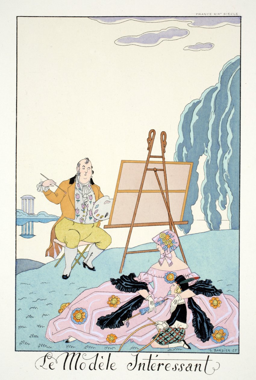 Ciekawy model z „Falbalas i Fanfreluches, almanach teraźniejszości, przeszłości i przyszłości” autorstwa Georges Barbier