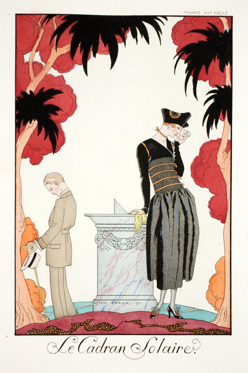 Zegar słoneczny z „Falbalas et Fanfreluches, almanach teraźniejszości, przeszłości i przyszłości” autorstwa Georges Barbier