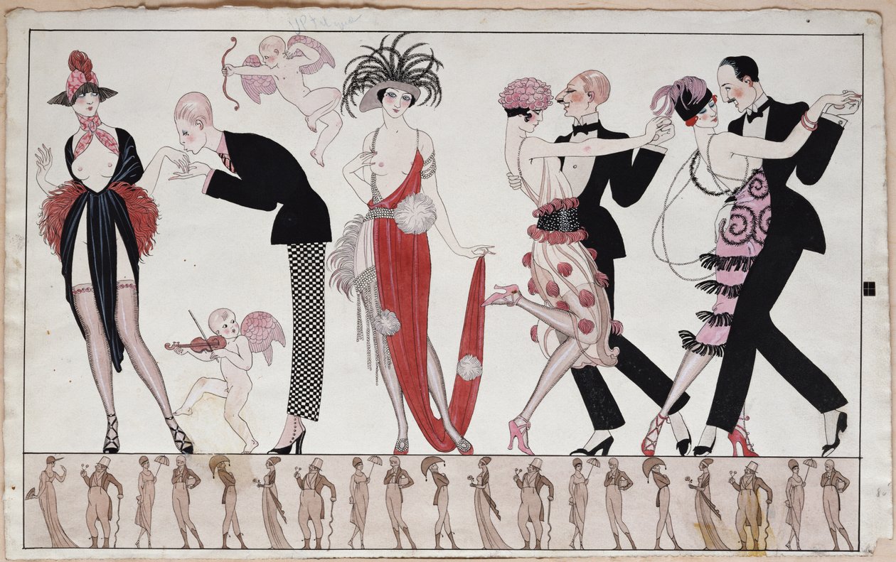 Tango (pióro i tusz oraz akwarela na papierze) autorstwa Georges Barbier