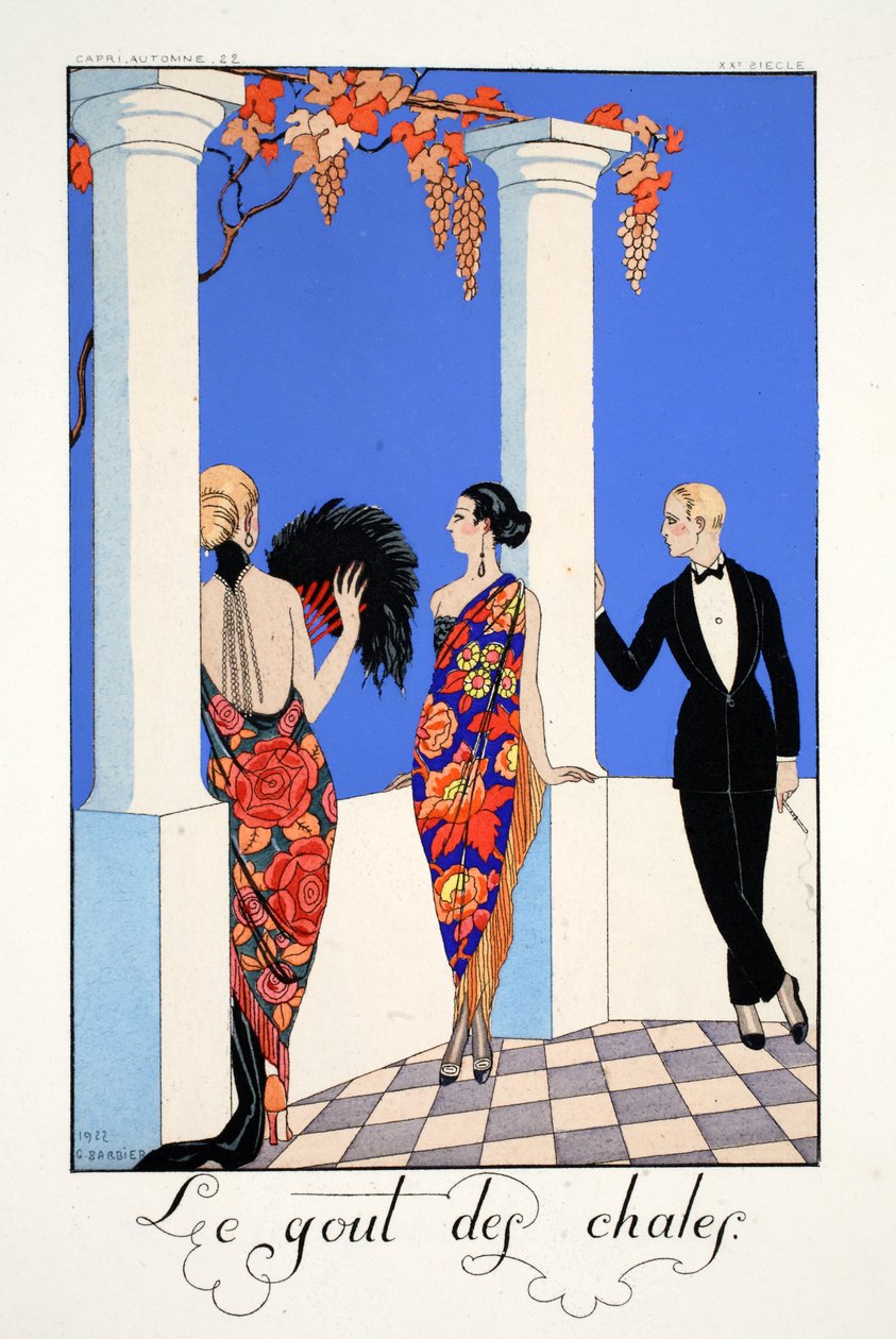 Smak szali z „Falbalas et Fanfreluches, Almanach teraźniejszości, przeszłości i przyszłości” autorstwa Georges Barbier