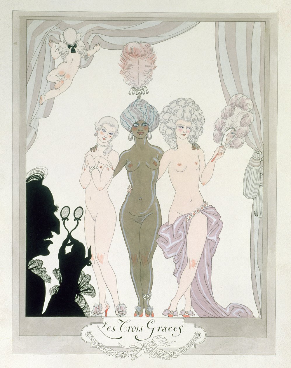 Trzy Gracje (pióro, tusz i akwarela na papierze) autorstwa Georges Barbier