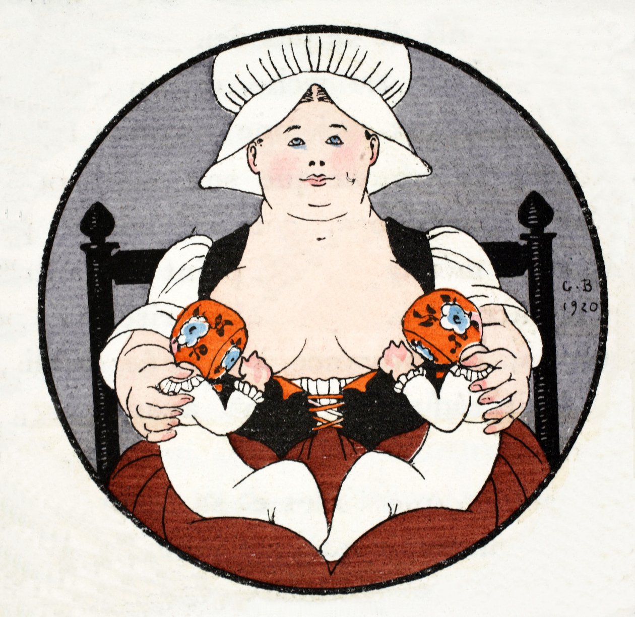 Mokra pielęgniarka z bliźniakami (nadruk pochoir) autorstwa Georges Barbier
