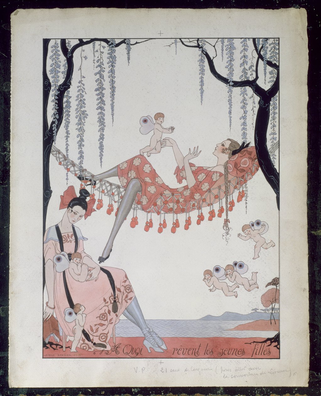 O czym marzą młode kobiety? 1918 (pióro, tusz i akwarela na papierze) autorstwa Georges Barbier