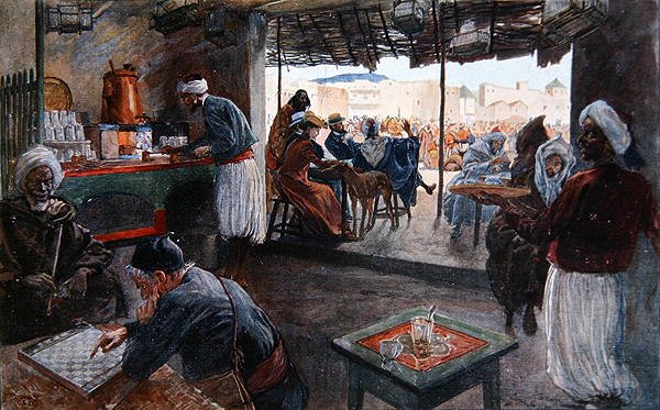 Kawiarnia w Maroku, ok. 1900 (kolor lito) autorstwa Georges Bertin Scott