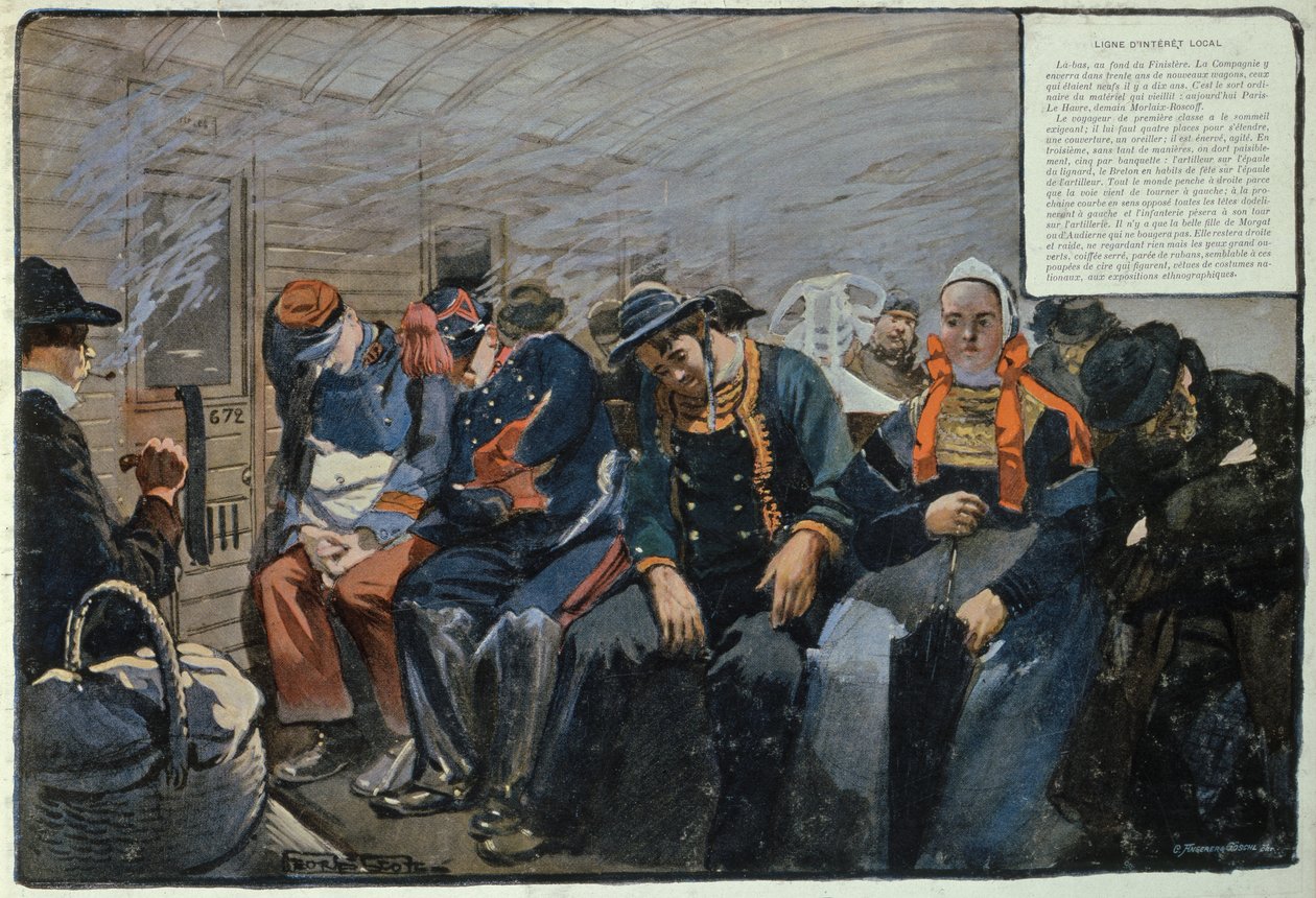 Wagon kolejowy trzeciej klasy w Bretanii we Francji autorstwa Georges Bertin Scott
