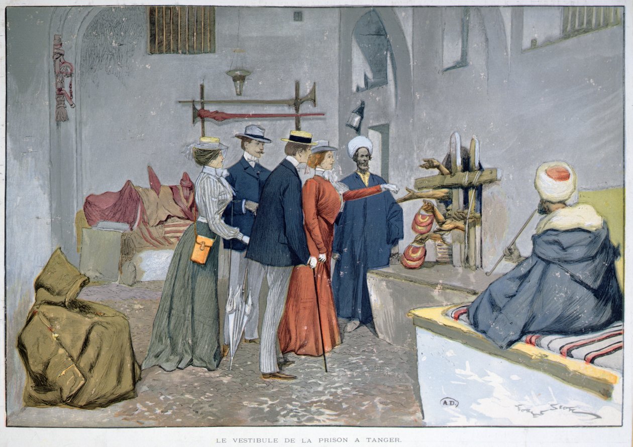 Hol wejściowy więzienia w Tangerze, ok. 1900 (kolor lito) autorstwa Georges Bertin Scott