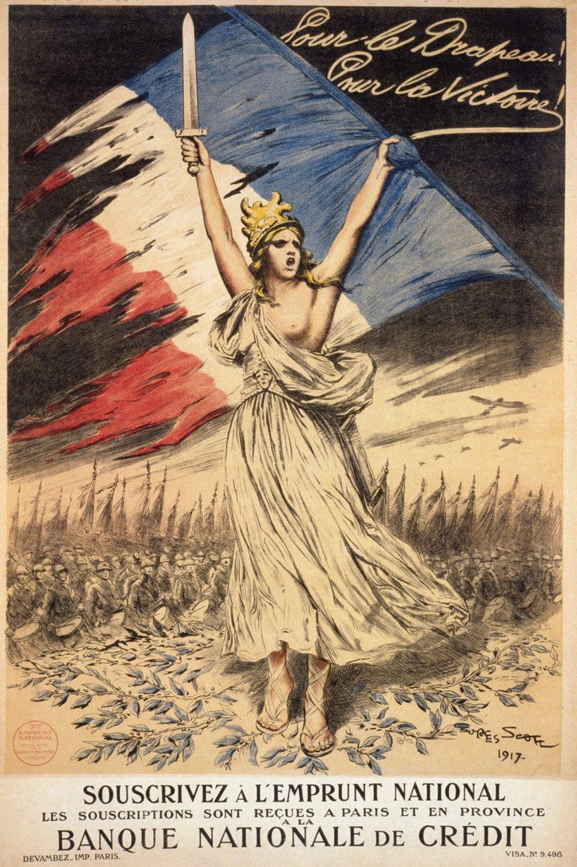 Plakat do zapisania się na pożyczkę narodową: „za flagę, za zwycięstwo” – il. autorstwa Georgesa Bertina Scotta (1873-1942) dit Scott de Plagnolles autorstwa Georges Bertin Scott