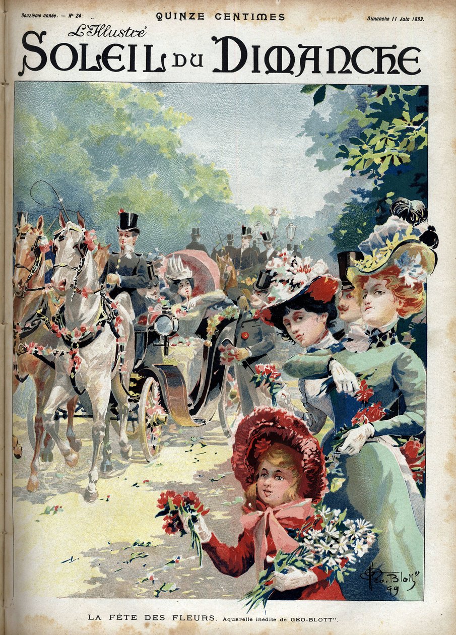 Przyjęcie kwiatowe. Z akwareli Geo Blotta. Grawerowanie w „”Le sun-du-dimanche””, 11 czerwca autorstwa Georges Blott