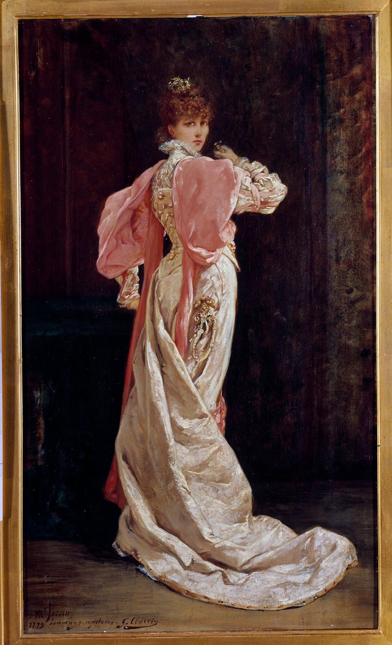 Pełnowymiarowy portret francuskiej aktorki Henriette Rosine Bernard znanej jako Sarah Bernhardt (1844-1923) Obraz Georgesa Julesa Victora Clairina (1843-1919). 19 wiek. Paryż, komedia francuska autorstwa Georges Clairin