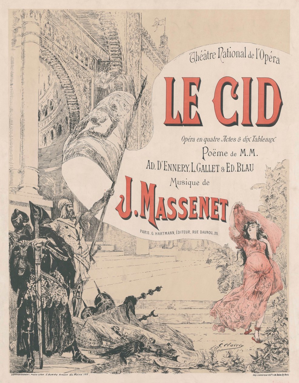 Plakat do premiery Opery Le Cid Julesa Masseneta, 1885. autorstwa Georges Clairin