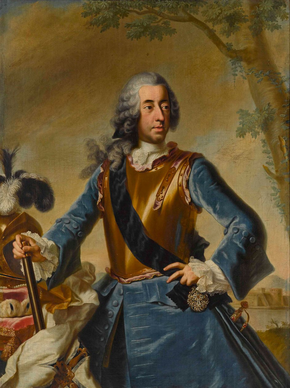 Klemens August Bawarski (1700-1761), arcybiskup-elektor Kolonii jako wielki mistrz zakonu krzyżackiego - George Desmarees (1697-1776). Olej na płótnie, ok. 1746. Wymiar : 155x114,5 cm Kolekcja prywatna autorstwa Georges Desmarées