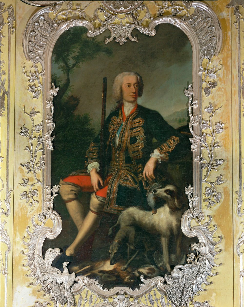 Portret elektora Carla Albrechta w żółtej sypialni pałacu Amalienburg na terenie Nymphenburg ... autorstwa Georges Desmarées