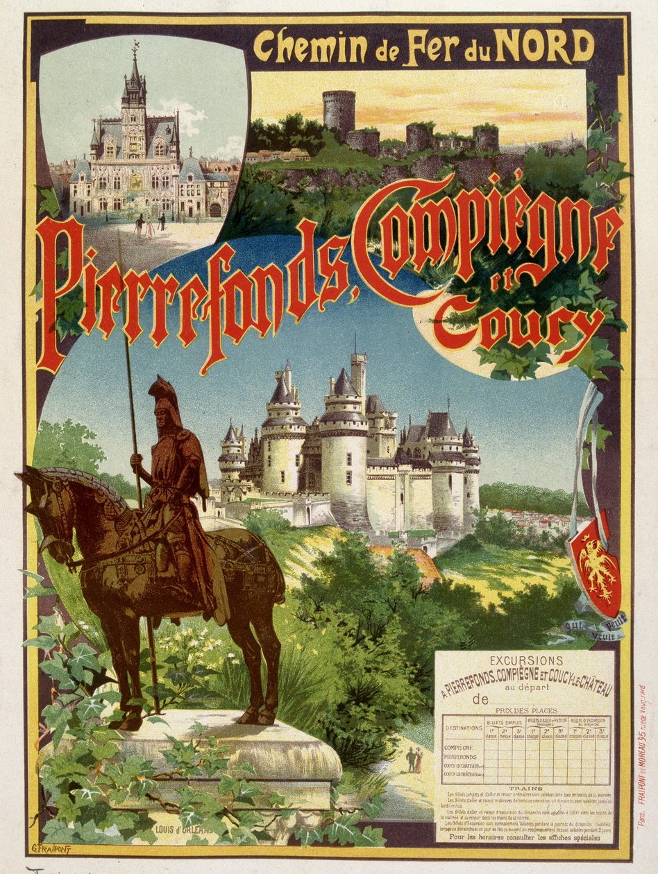 Pierrefonds, Compiègne i Coury — plakat reklamowy Railways du Nord, autor: G. Fraipont autorstwa Georges Fraipont